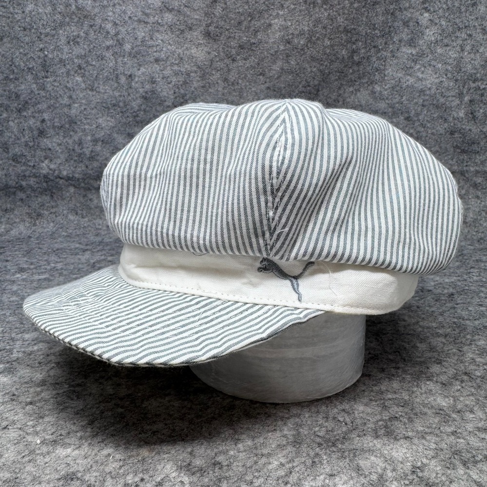Puma Newsboy Cap Womens Hat Blue White Stripe Small/Med Newsie Sporty